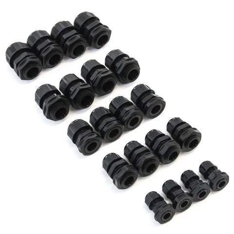 20 pcs Cable Glands 5 Size Variety Pack - 3.5 to 14 mm Plastic Waterproof Adjustable Lock Nut Cable Connectors Joints with Gaskets