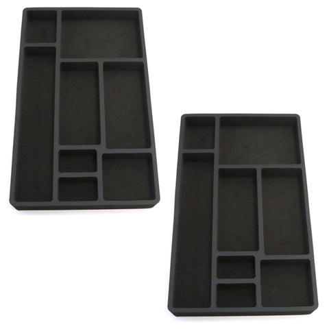 Polar Whale 2 Piece Desk Drawer Organizers Tray Non-Slip Waterproof Insert for Office Home Shop Garage  19.9 X 12.1 X 2 Inches Black 8 Compartments Extra Deep Pair Set of 2
