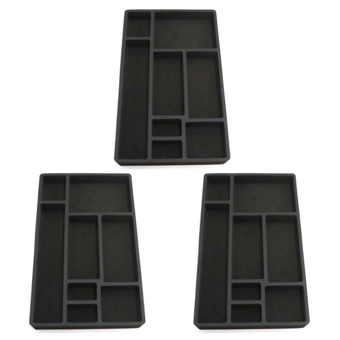 Polar Whale 3 Piece Desk Drawer Organizers Tray Non-Slip Waterproof Insert for Office Home Shop Garage  19.9 X 12.1 X 2 Inches Black 8 Compartments Extra Deep Set of 3