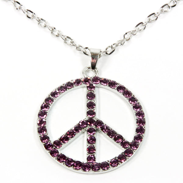 Red Hound Auto Silver Bling Peace Symbol Mirror Car Charm Hanger Ornament Purple Rhinestones w Chain