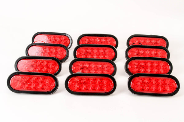 (12) Trailer Truck LED Sealed RED 6 Inches Oval Stop/Turn/Tail Light Marine Waterproof