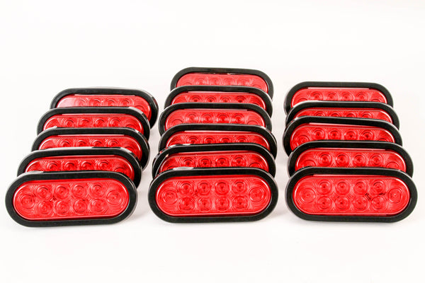 (16) Trailer Truck LED Sealed RED 6 Inches Oval Stop/Turn/Tail Light Marine Waterproof