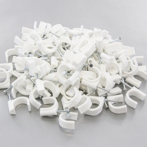 100 Round 11/16 Inches (18 mm) Cable Wire Clips Cable Management Cord Tie Holder Coaxial Nail in Clamps Tacks