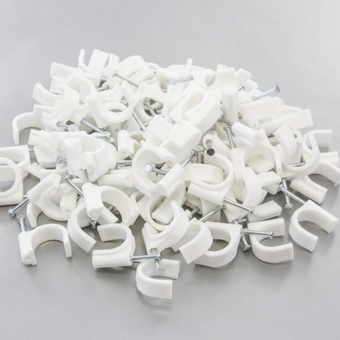 100 Round 11/16 Inches (18 mm) Cable Wire Clips Cable Management Cord Tie Holder Coaxial Nail in Clamps Tacks