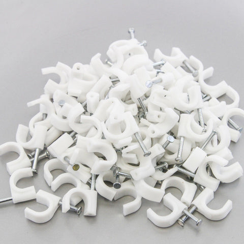 100 Round 1/2 Inches (12 mm) Cable Wire Clips Cable Management Cord Tie Holder Coaxial Nail in Clamps Tacks