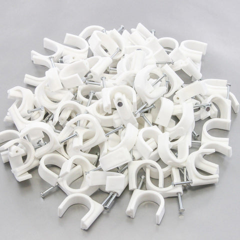 100 Round 1 Inches (25 mm) Cable Wire Clips Cable Management Cord Tie Holder Coaxial Nail in Clamps Tacks