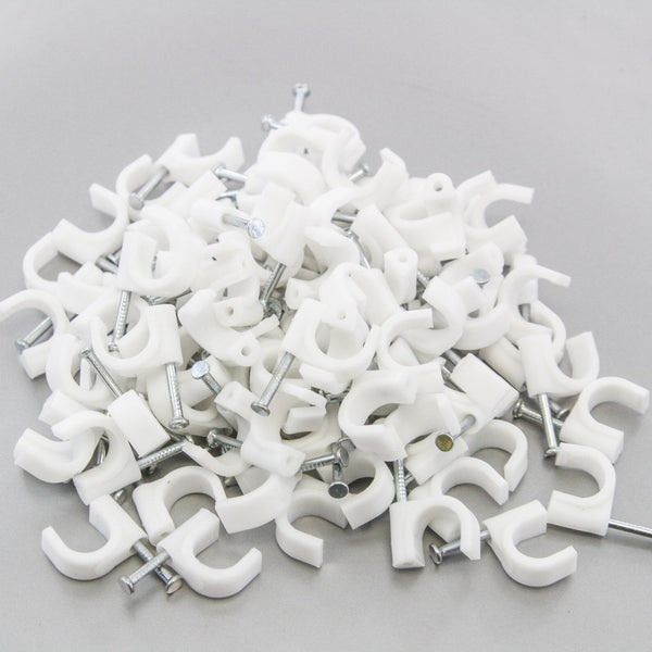 100 Round 3/8 Inches (10 mm) Cable Wire Clips Cable Management Cord Tie Holder Coaxial Nail in Clamps Tacks