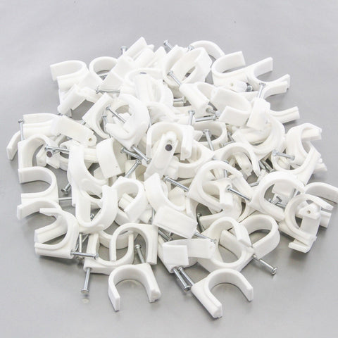 100 Round 7/8 Inches (22 mm) Cable Wire Clips Cable Management Cord Tie Holder Coaxial Nail in Clamps Tacks