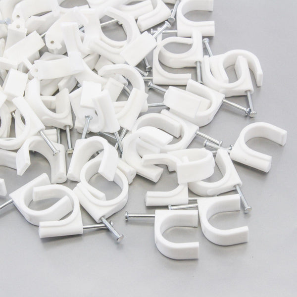200 Round 7/8 Inches (22 mm) Cable Wire Clips Cable Management Cord Tie Holder Coaxial Nail in Clamps Tacks