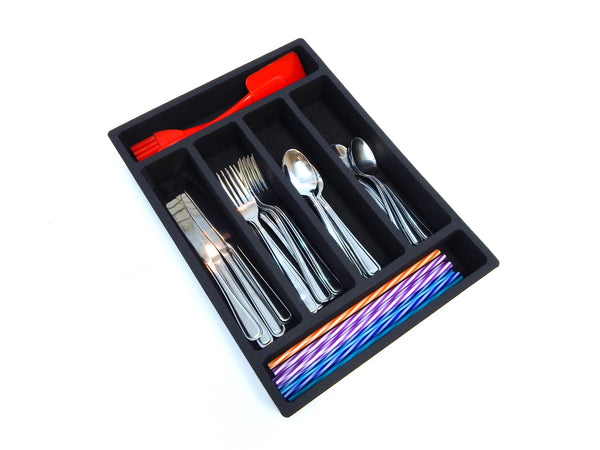 Polar Whale 4 Large Flatware Silverware Drawer Organizers for Cutlery Forks Knives Spoons Serving Utensils Non-Slip Premium Waterproof Tray Insert  11 x 15 Inches 6 Slot Extra Deep Pair Set