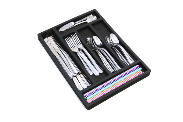 Polar Whale 4 Flatware Silverware Drawer Organizers Cutlery Forks Knives Spoons Non-Slip Waterproof Compact Tray Insert  11 x 15 x 1 Inch 6 Slot Great for Home Kitchen RVs Campers