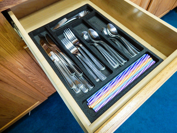 Polar Whale 4 Flatware Silverware Drawer Organizers Cutlery Forks Knives Spoons Non-Slip Waterproof Compact Tray Insert  11 x 15 x 1 Inch 6 Slot Great for Home Kitchen RVs Campers