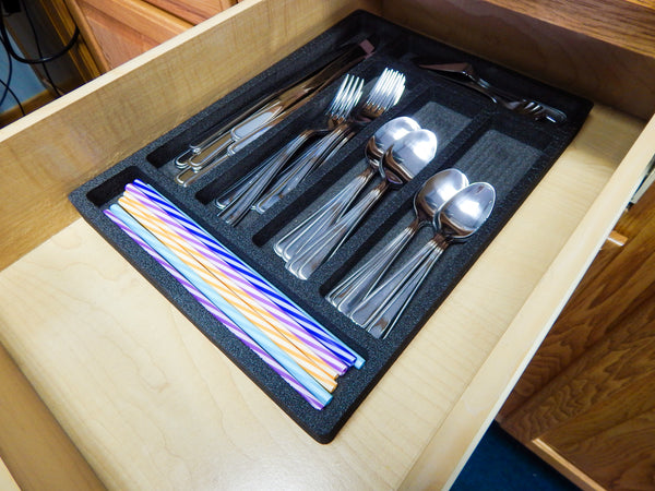 Polar Whale 4 Flatware Silverware Drawer Organizers Cutlery Forks Knives Spoons Non-Slip Waterproof Compact Tray Insert  11 x 15 x 1 Inch 6 Slot Great for Home Kitchen RVs Campers