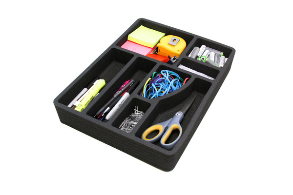 Polar Whale 4 Desk Utility Kitchen Drawer Organizers Tray Inserts Pen Pencil Notes Holder for Home Office Shop Waterproof Washable  15.1 X 11.5 X 2 Inches 8 Compartments Black 4 Pieces