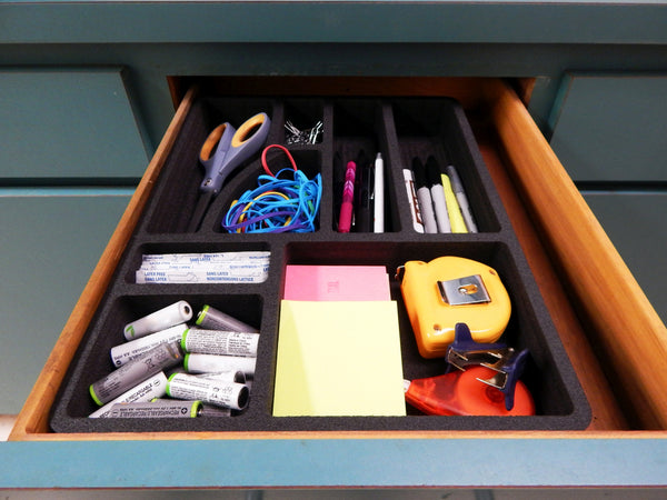 Polar Whale Desk Utility Kitchen Drawer Organizer Tray Insert Pen Pencil Notes Holder for Home Office Shop Waterproof Washable  15.1 X 11.5 X 2 Inches 8 Compartments Black