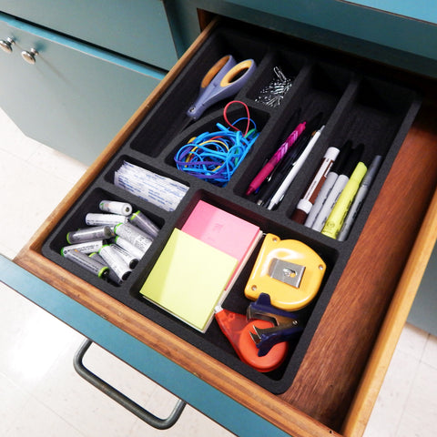 Polar Whale Desk Utility Kitchen Drawer Organizer Tray Insert Pen Pencil Notes Holder for Home Office Shop Waterproof Washable  15.1 X 11.5 X 2 Inches 8 Compartments Black