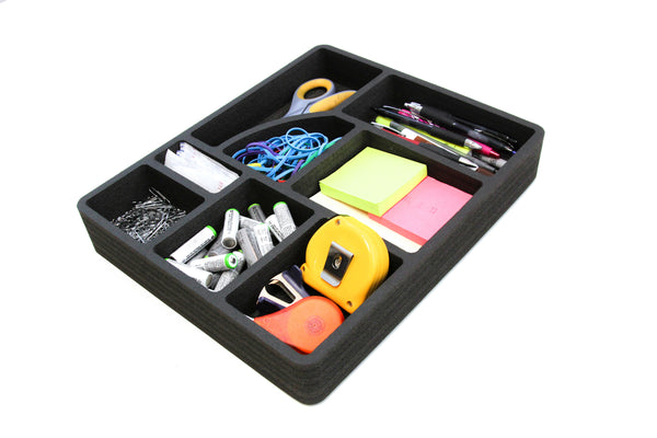 Polar Whale Desk Utility Kitchen Drawer Organizer Tray Insert Pen Pencil Notes Holder for Home Office Shop Waterproof Washable  14.8 X 12.3 X 2 Inches 8 Compartments Black