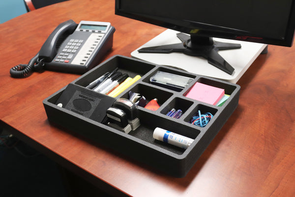 Polar Whale 2 Piece Desk Drawer Organizers Tray Non-Slip Waterproof Insert for Office Home Shop Garage  15.9 X 11.9 X 2 Inches Black 7 Compartments Extra Deep Pair Set of 2