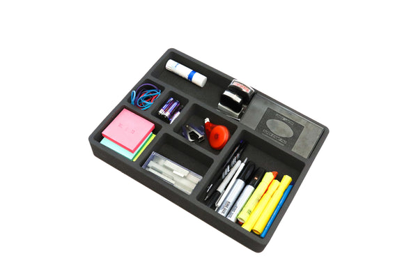 Polar Whale 2 Piece Desk Drawer Organizers Tray Non-Slip Waterproof Insert for Office Home Shop Garage  15.9 X 11.9 X 2 Inches Black 7 Compartments Extra Deep Pair Set of 2