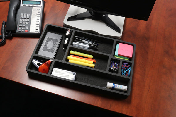 Polar Whale 3 Piece Desk Drawer Organizers Tray Non-Slip Waterproof Insert for Office Home Shop Garage  19.9 X 12.1 X 2 Inches Black 8 Compartments Extra Deep Set of 3