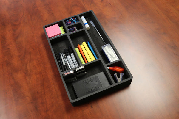Polar Whale 3 Piece Desk Drawer Organizers Tray Non-Slip Waterproof Insert for Office Home Shop Garage  19.9 X 12.1 X 2 Inches Black 8 Compartments Extra Deep Set of 3
