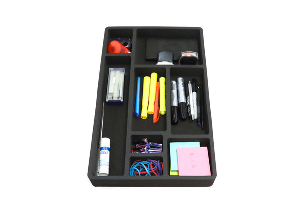 Polar Whale 3 Piece Desk Drawer Organizers Tray Non-Slip Waterproof Insert for Office Home Shop Garage  19.9 X 12.1 X 2 Inches Black 8 Compartments Extra Deep Set of 3