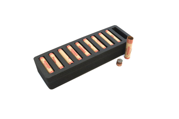 Polar Whale Rolled Coin Storage Organizer Tray Stackable Holds Pennies Holder for Office or Home Waterproof Washable  2 Inches Thick Foam 10 Compartments for 10 Rolls Penny Black