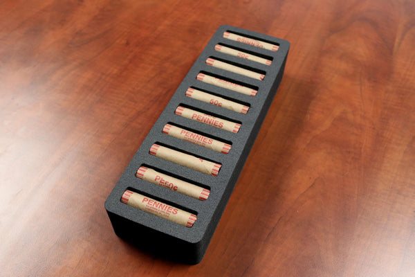 Polar Whale Set of 4 Rolled Coin Storage Organizers Tray Stackable Holds Pennies Holder for Office or Home Waterproof Washable  2 Inches Thick Foam 10 Compartments for 10 Rolls Penny Black
