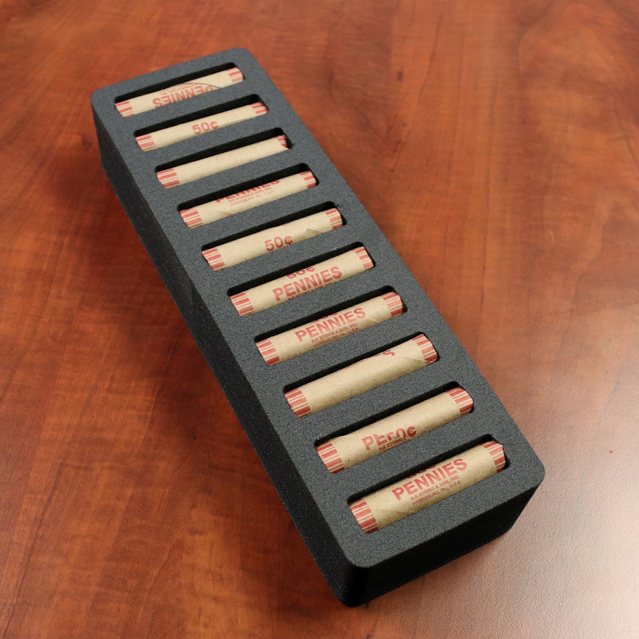 Polar Whale Rolled Coin Storage Organizer Tray Stackable Holds Pennies Holder for Office or Home Waterproof Washable  2 Inches Thick Foam 10 Compartments for 10 Rolls Penny Black