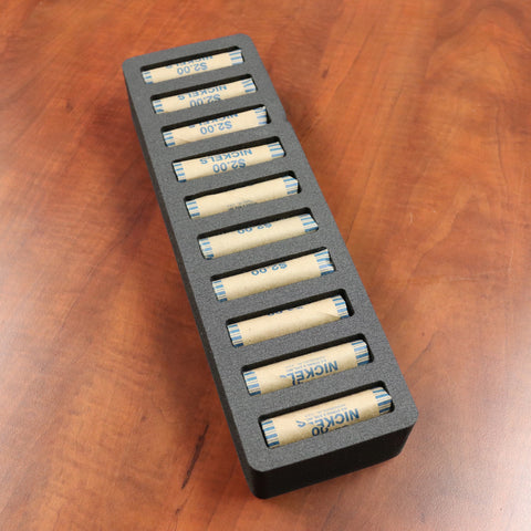Polar Whale Rolled Coin Storage Organizer Tray Stackable Holds Nickels Holder for Office or Home Waterproof Washable  2 Inches Thick Foam 10 Compartments for 10 Rolls Nickel Black