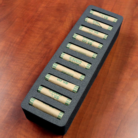 Polar Whale Rolled Coin Storage Organizer Tray Stackable Holds Dimes Holder for Office or Home Waterproof Washable  2 Inches Thick Foam 10 Compartments for 10 Rolls Dime Black