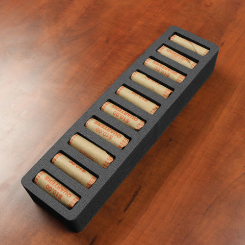 Polar Whale Rolled Coin Storage Organizer Tray Stackable Holds Quarters Holder for Office or Home Waterproof Washable  2 Inches Thick Foam 10 Compartments for 10 Rolls Quarter Black