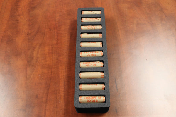 Polar Whale Set of 2 Rolled Coin Storage Organizers Tray Stackable Holds Quarters Holder for Office or Home Waterproof Washable  2 Inch Thick Foam 10 Compartments for 10 Rolls Quarter Black