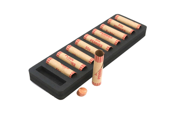 Polar Whale Set of 2 Rolled Coin Storage Organizers Tray Slim Holds Pennies Holder for Office or Home Waterproof Washable  1 Inches Thick Foam 10 Compartments for 10 Rolls Penny Black Pair