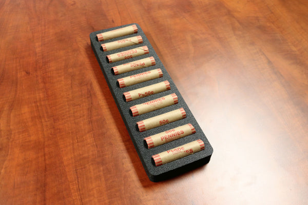 Polar Whale Set of 2 Rolled Coin Storage Organizers Tray Slim Holds Pennies Holder for Office or Home Waterproof Washable  1 Inches Thick Foam 10 Compartments for 10 Rolls Penny Black Pair