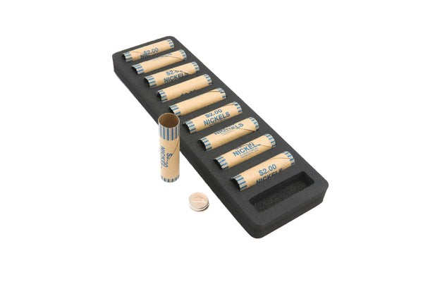 Polar Whale Rolled Coin Storage Organizer Tray Slim Holds Nickels Holder for Office or Home Waterproof Washable  1 Inches Thick Foam 10 Compartments for 10 Rolls Nickel Black