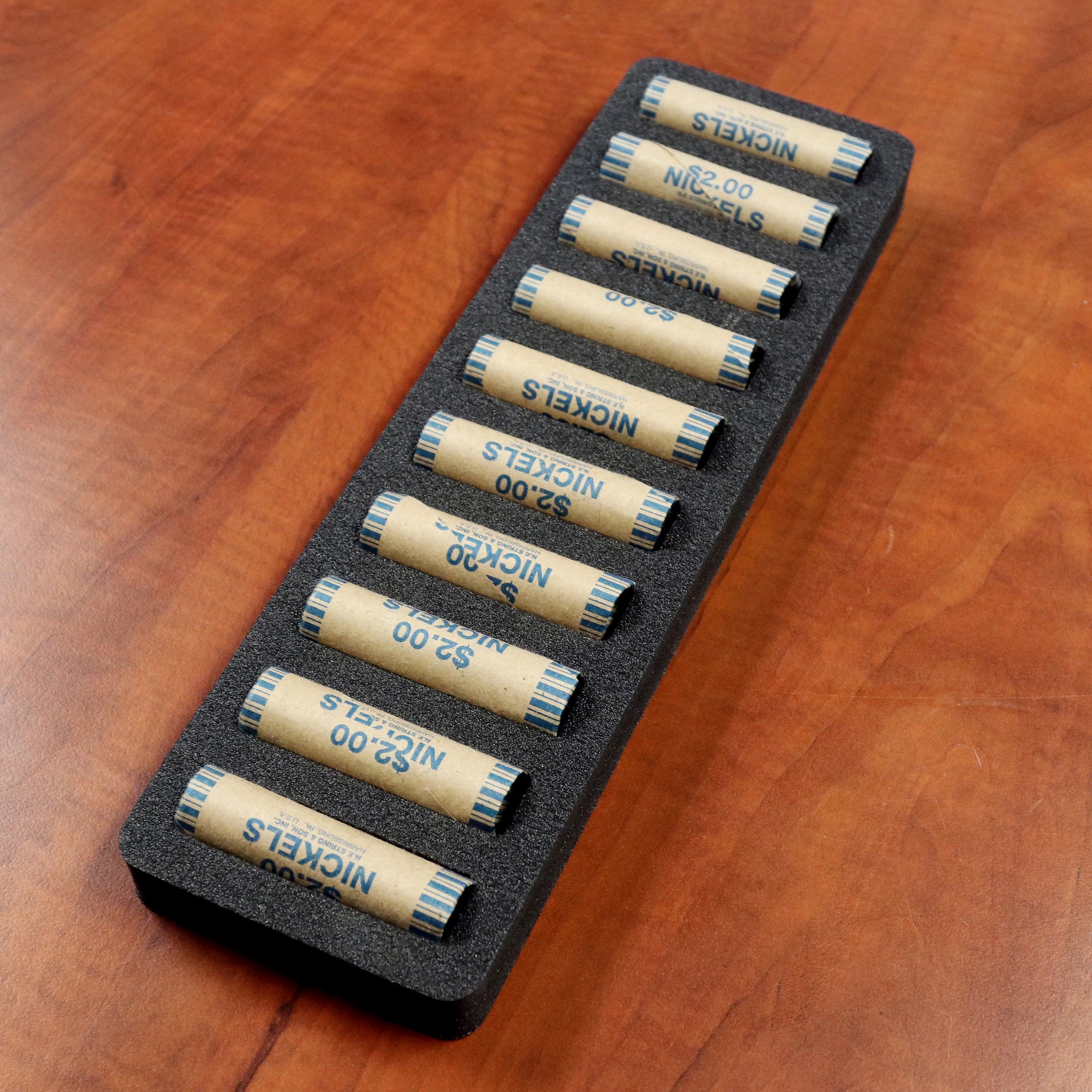 Polar Whale Rolled Coin Storage Organizer Tray Slim Holds Nickels Holder for Office or Home Waterproof Washable  1 Inches Thick Foam 10 Compartments for 10 Rolls Nickel Black