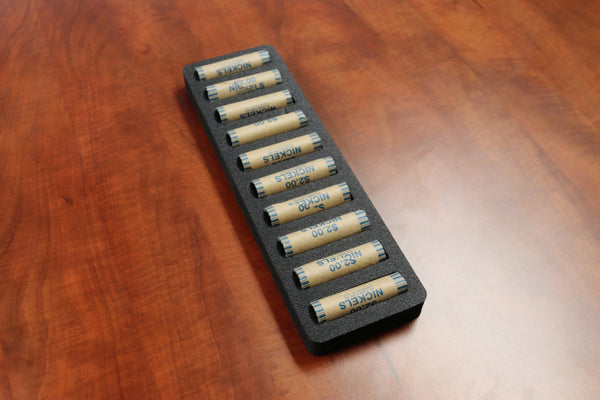 Polar Whale Rolled Coin Storage Organizer Tray Slim Holds Nickels Holder for Office or Home Waterproof Washable  1 Inches Thick Foam 10 Compartments for 10 Rolls Nickel Black