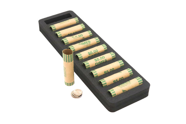 Polar Whale Rolled Coin Storage Organizer Tray Slim Holds Dimes Holder for Office or Home Waterproof Washable  1 Inches Thick Foam 10 Compartments for 10 Rolls Dime Black