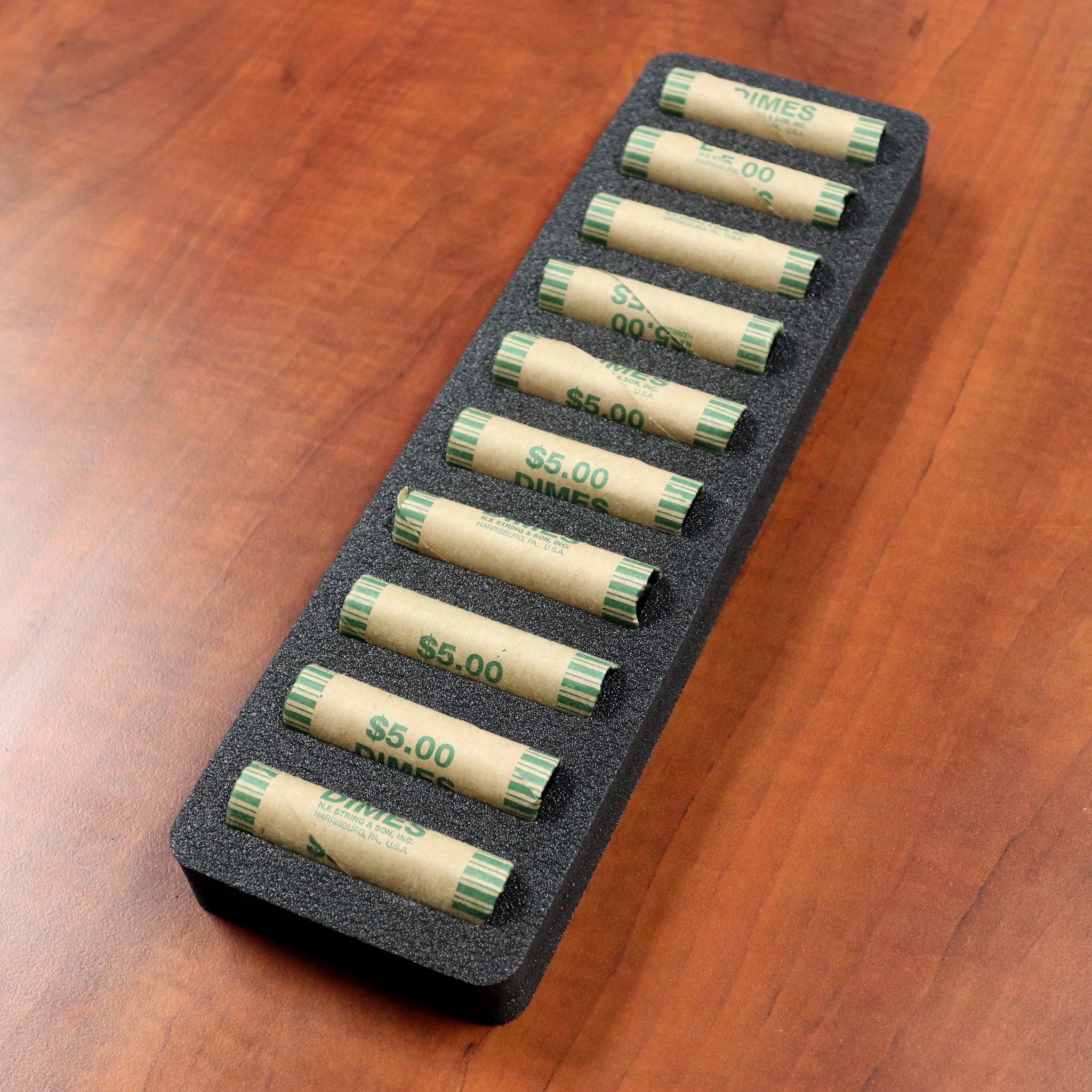 Polar Whale Rolled Coin Storage Organizer Tray Slim Holds Dimes Holder for Office or Home Waterproof Washable  1 Inches Thick Foam 10 Compartments for 10 Rolls Dime Black