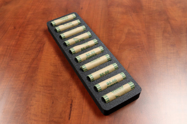 Polar Whale Rolled Coin Storage Organizer Tray Slim Holds Dimes Holder for Office or Home Waterproof Washable  1 Inches Thick Foam 10 Compartments for 10 Rolls Dime Black