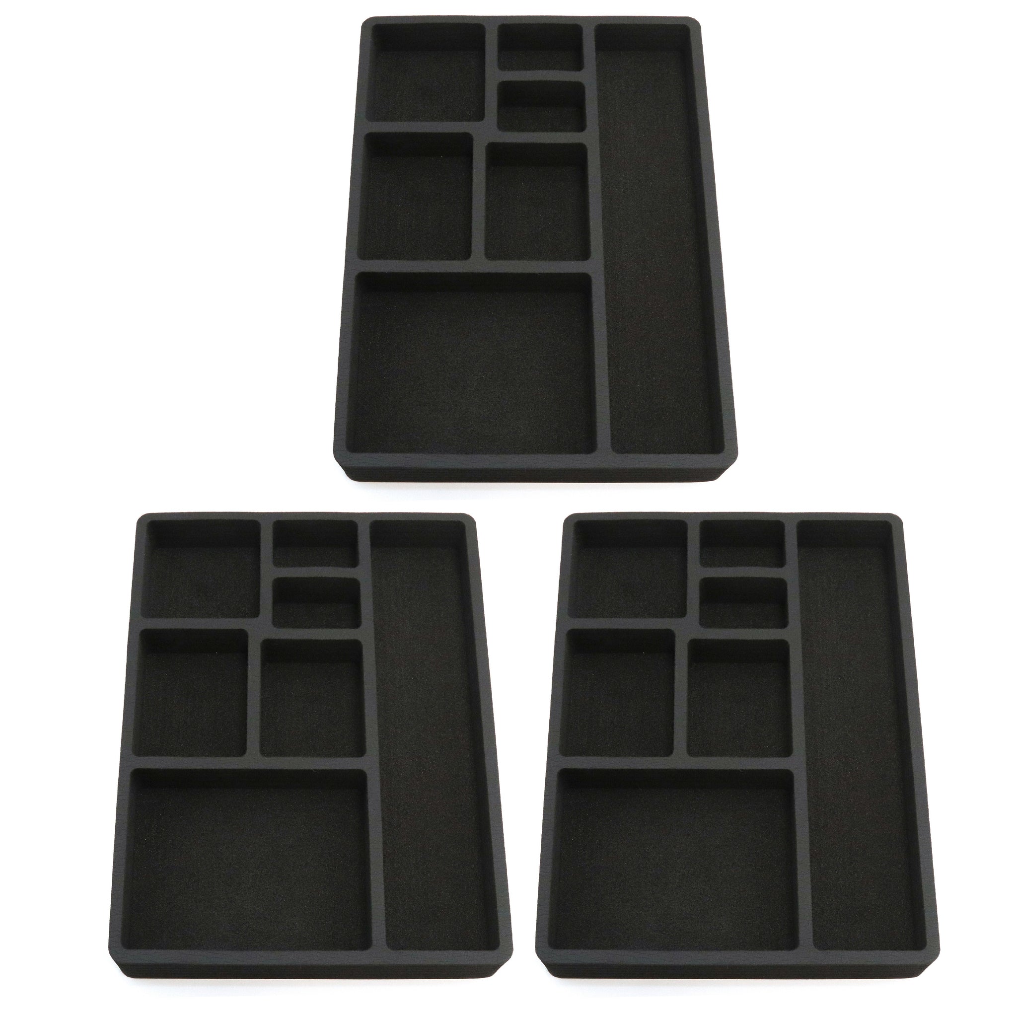 Polar Whale 3 Piece Desk Drawer Organizers Tray Non-Slip Waterproof Insert for Office Home Shop Garage  15.9 X 11.9 X 2 Inches Black 7 Compartments Extra Deep Set of 3
