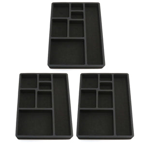 Polar Whale 3 Piece Desk Drawer Organizers Tray Non-Slip Waterproof Insert for Office Home Shop Garage  15.9 X 11.9 X 2 Inches Black 7 Compartments Extra Deep Set of 3