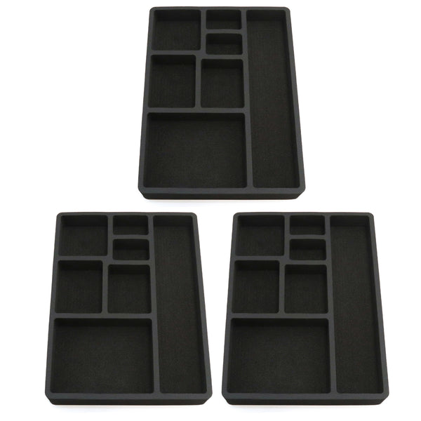 Polar Whale 3 Piece Desk Drawer Organizers Tray Non-Slip Waterproof Insert for Office Home Shop Garage  15.9 X 11.9 X 2 Inches Black 7 Compartments Extra Deep Set of 3