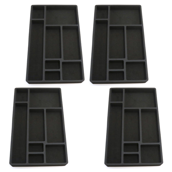 Polar Whale 4 Piece Desk Drawer Organizers Tray Non-Slip Waterproof Insert for Office Home Shop Garage  19.9 X 12.1 X 2 Inches Black 8 Compartments Extra Deep Set of 4