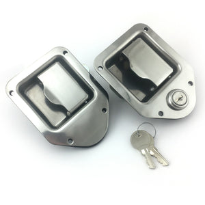 Red Hound Auto 2 Stainless Door Trailer Toolbox RV Handle Latches Pair 4-3/8 Inches x 3-1/4 Inches Paddle Heavy Duty Includes Lock and Keys