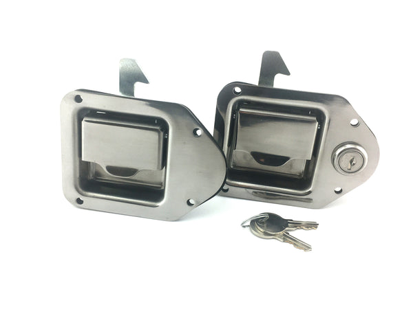 Red Hound Auto 2 Stainless Door Trailer Toolbox RV Handle Latches Pair 4-3/8 Inches x 3-1/4 Inches Paddle Heavy Duty Includes Lock and Keys