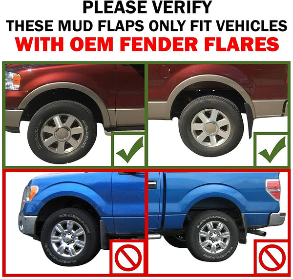 Red Hound Auto Premium Heavy Duty Molded 2004-2014 Compatible with Ford F-150 Mud Flaps Guards Splash Front & Rear 4pc Set (Only FITS with OEM Fender Flares)