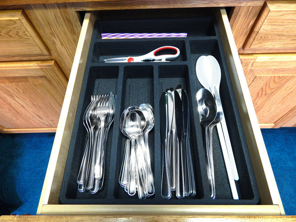 Polar Whale Flatware Silverware Drawer Organizer Premium Dividers for Cutlery Forks Knives Spoons Serving Utensils Non-Slip Waterproof Tray Insert  12.75 X 18 Inches 6 Slot Extra Deep