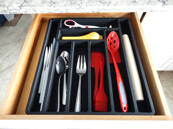 Polar Whale Large Flatware Silverware Drawer Organizer Premium Dividers for Cutlery Forks Knives Spoons Serving Utensils Non-Slip Waterproof Tray Insert  16 X 18 Inches 8 Slot Extra Deep